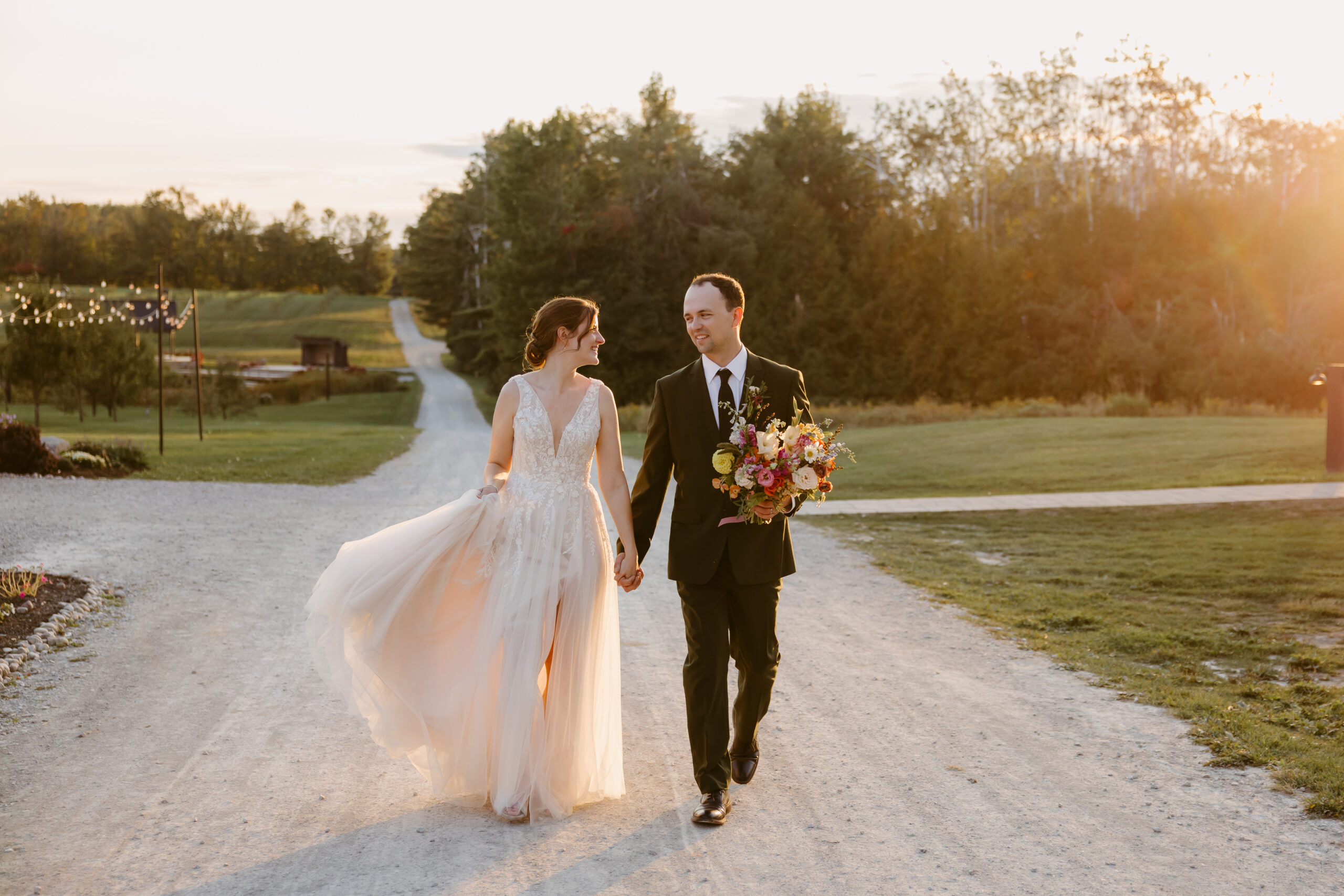 Couple sharing their first look with immediate family at Braestone Farm wedding.